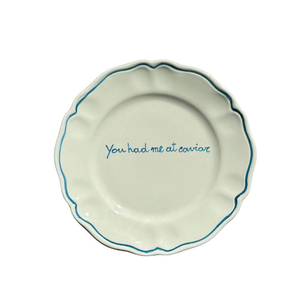 Sveva's Home Ceramic "You had me at caviar" Ceramic Scalloped Plate Set of 4