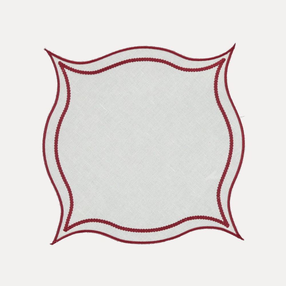 Leme Placemat, White with Burgundy