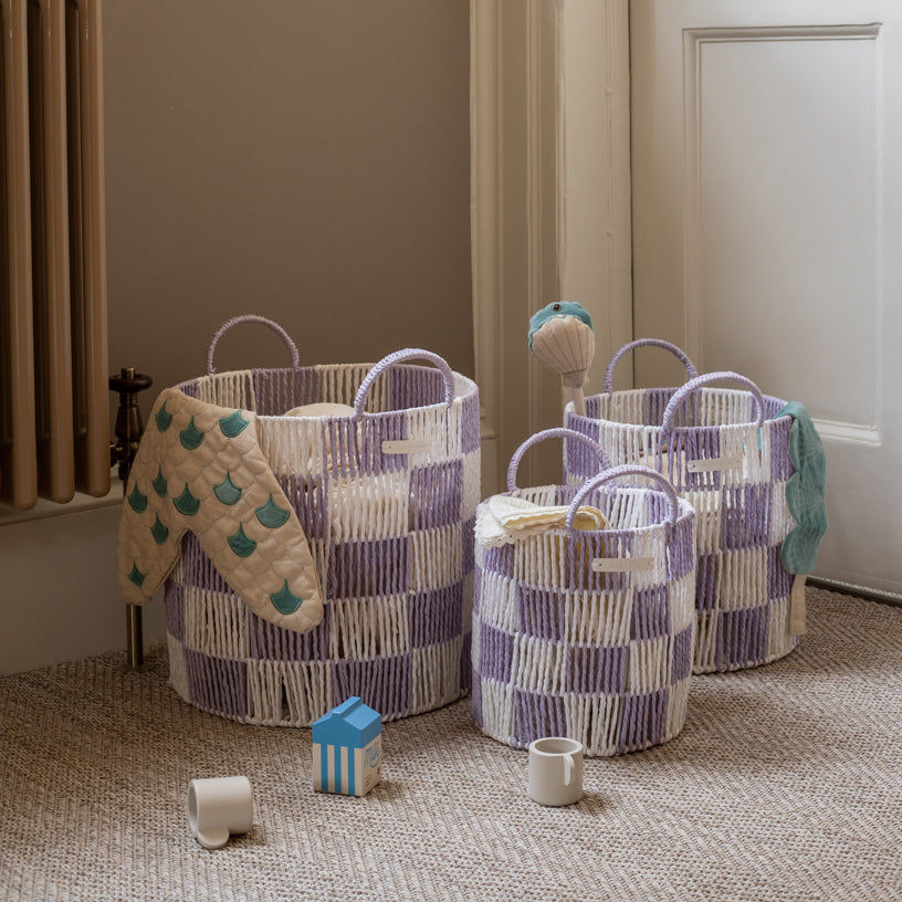 Checkerboard Storage Basket Set of 3 - Lilac