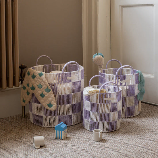 Checkerboard Storage Basket Set of 3 - Lilac