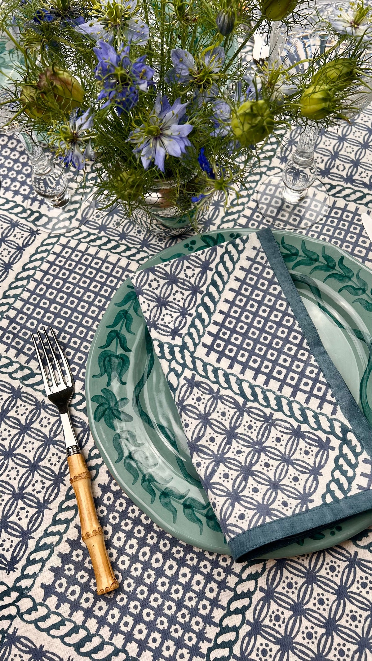 ’The Trellis’ Tablecloth - Teal & Blue