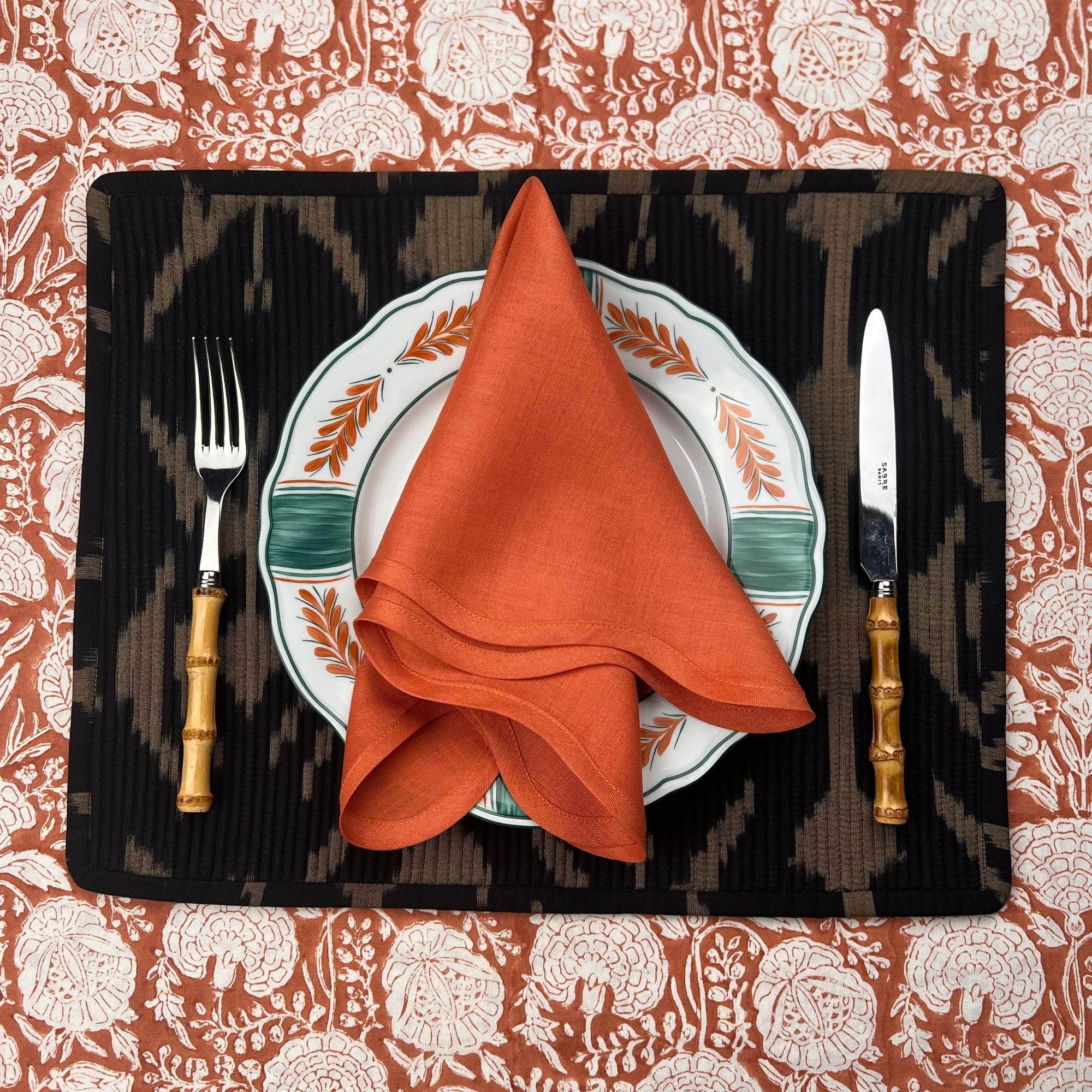 The Breakfast Ikat Placemat - Black & Taupe