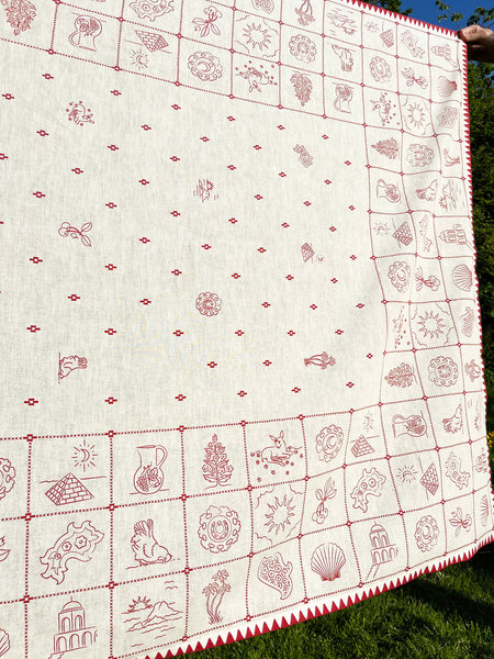 Redwork Tablecloth Red