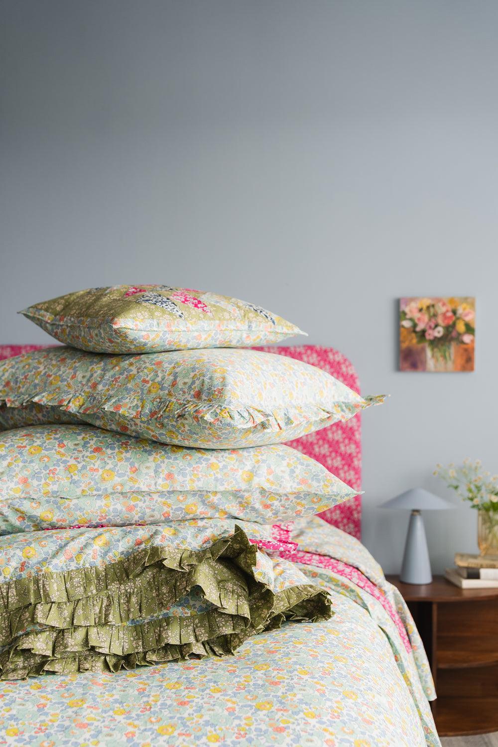 Reversible Ruffle Edge Heirloom Quilt Made With Liberty Fabric Betsy Sage & Capel Pistachio
