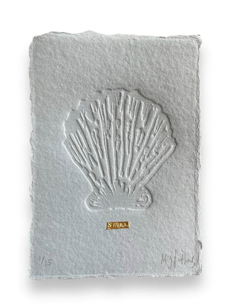 Limited Edition Shell on Blue Dusk Handmade Paper With Tin Embossing