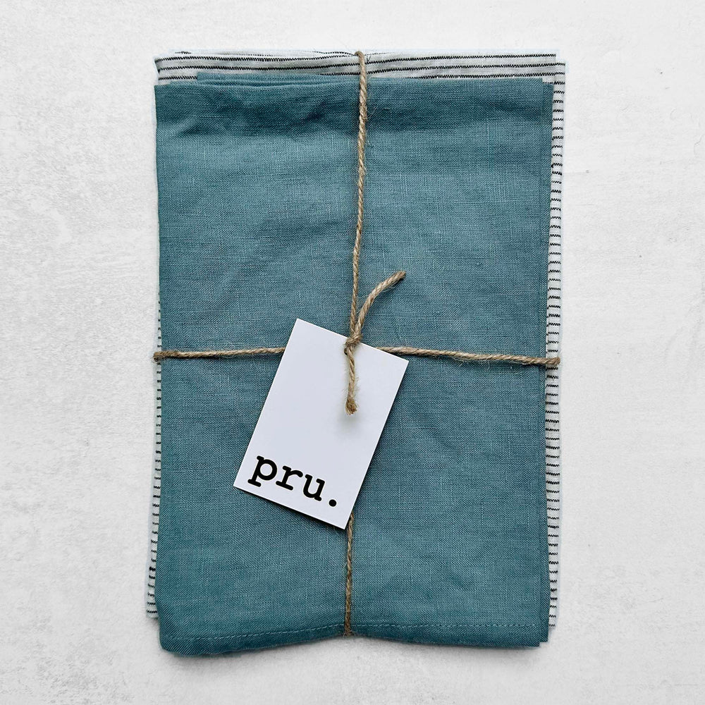 100% Linen Tea Towels OEKO-TEX® – Duck Egg Blue + Stripe