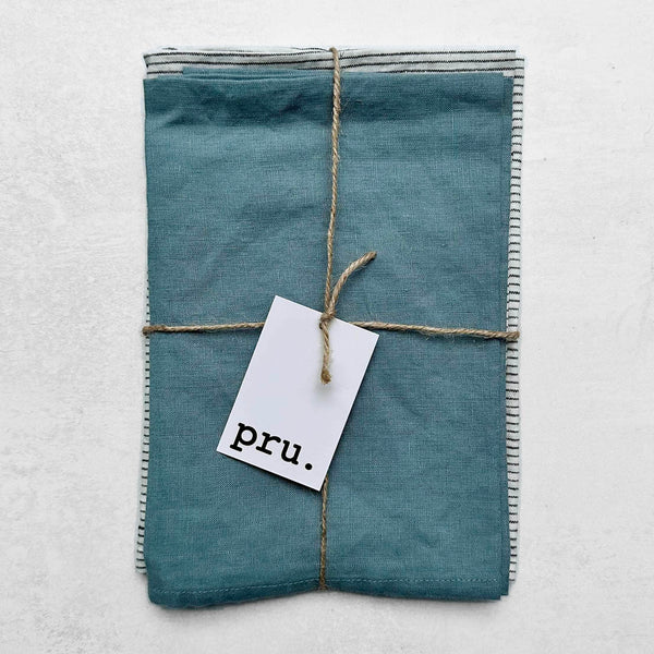 100% Linen Tea Towels OEKO-TEX® – Duck Egg Blue + Stripe