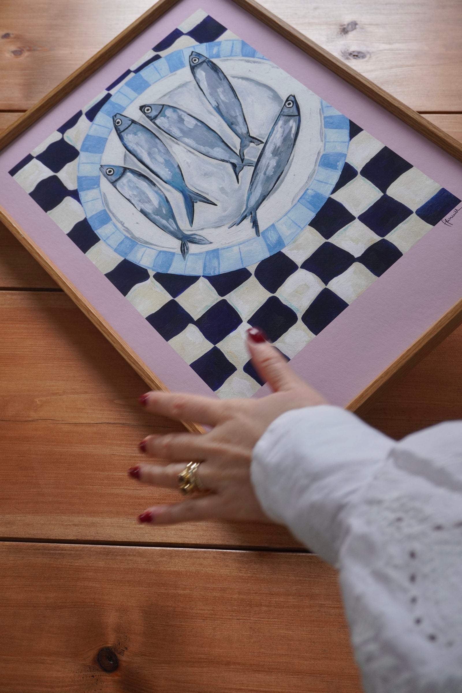 Sardines on Checkerboard Print