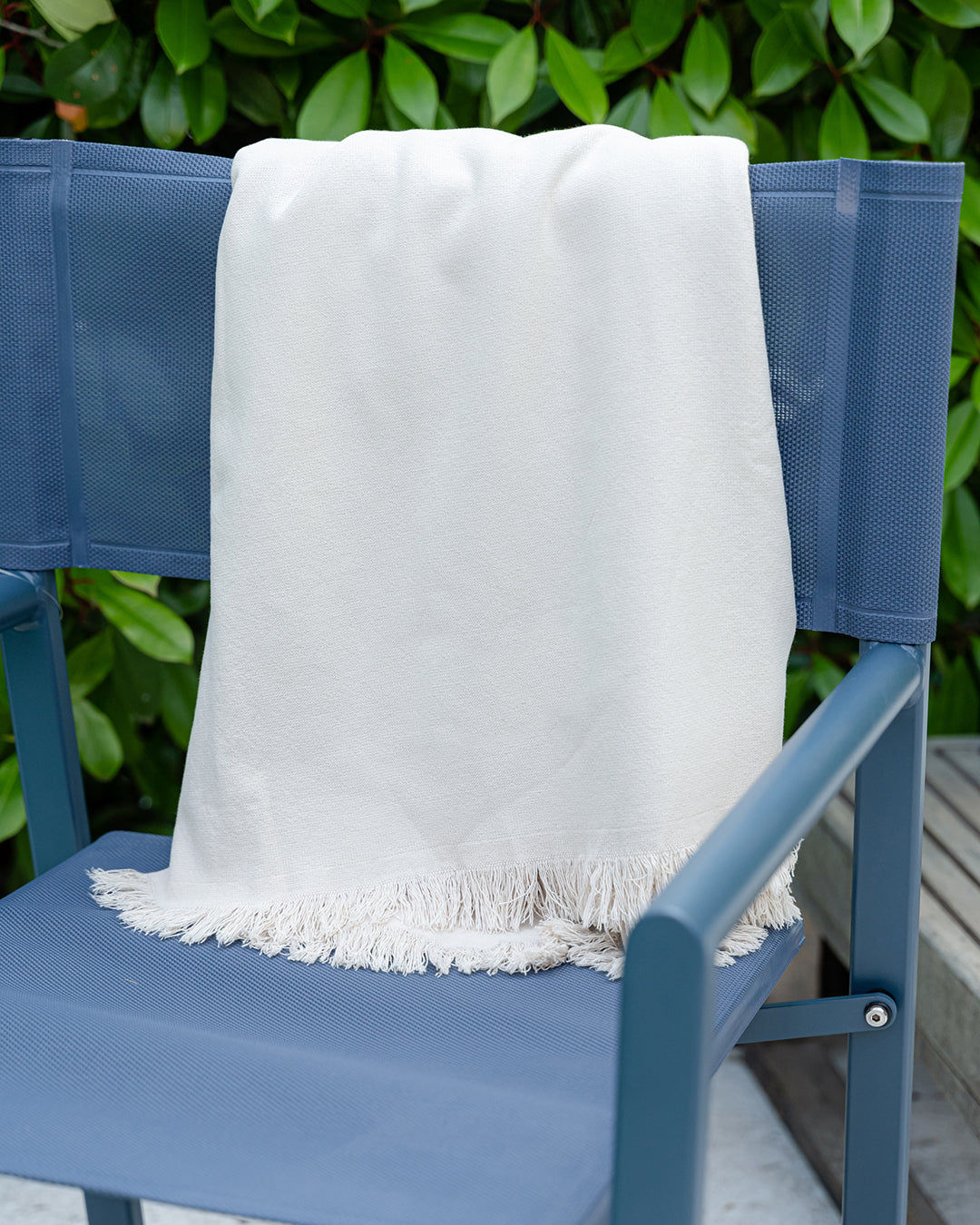 Cotton Beach Towel with Frayed Edge - Beige