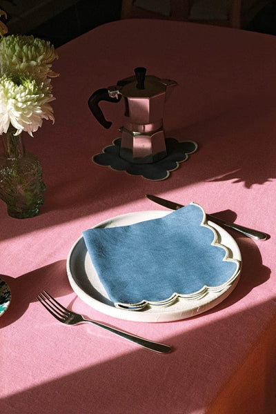 Zero-Waste Scalloped Linen Napkins Poppy Blue - Set of 2