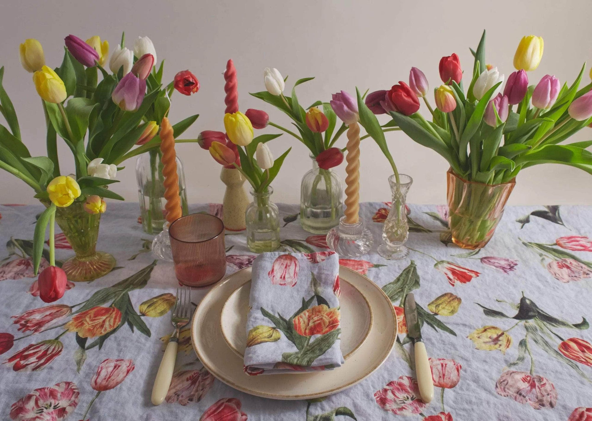 The Tulips Linen Tablecloth - Blue