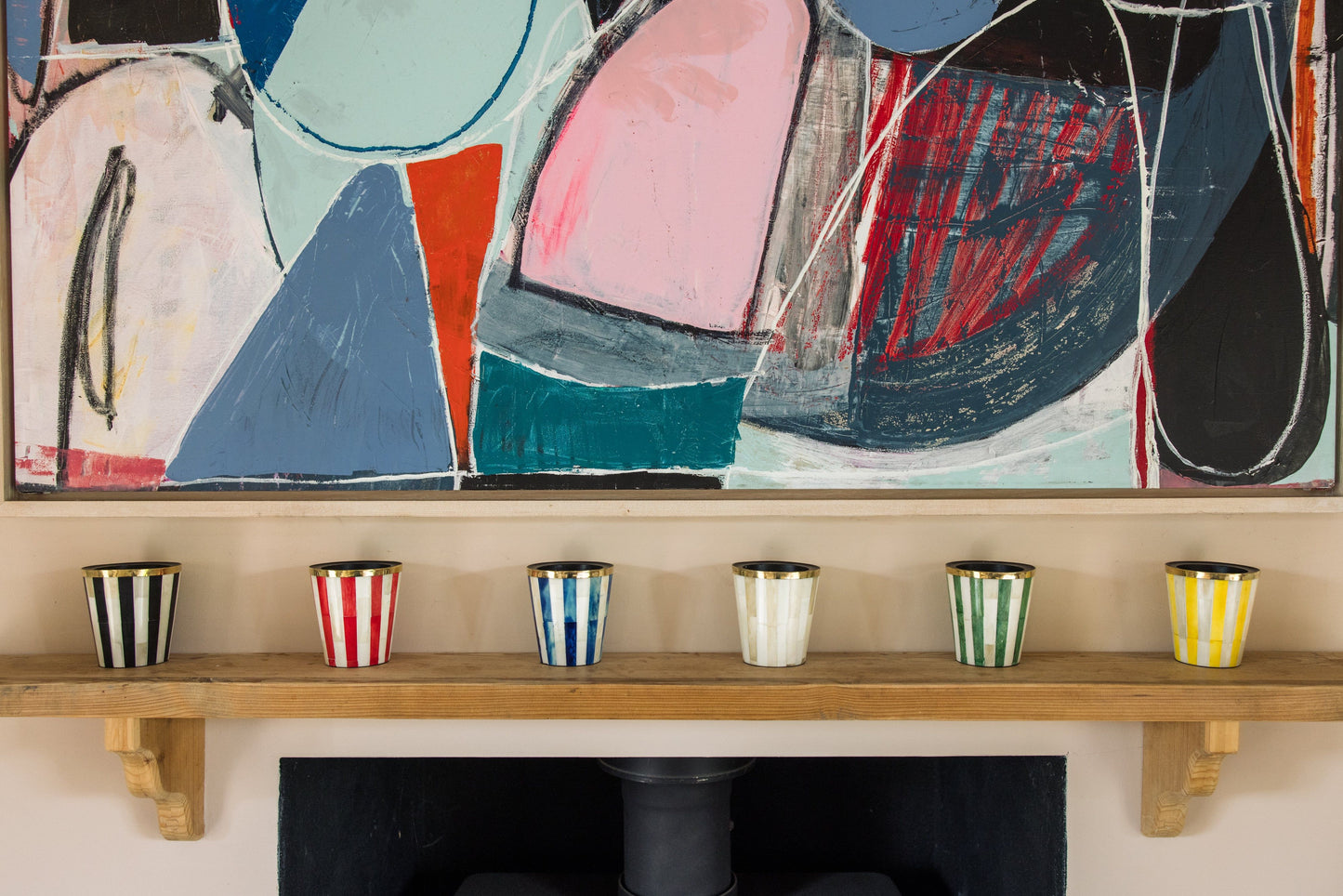 Inlay Brush Pot | Red & White | Striped