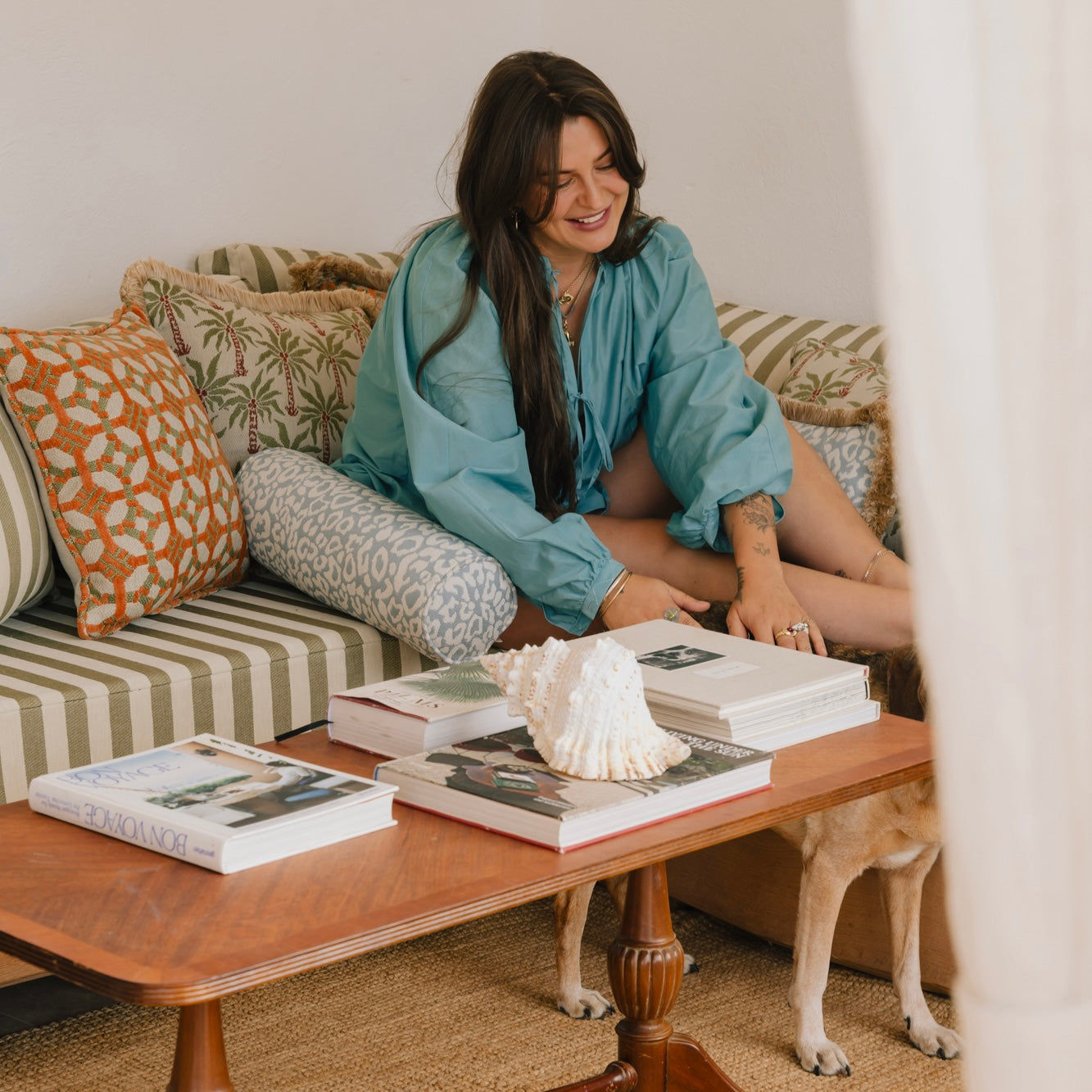 Double sided cushion Laura Olive & Spice x Jackie Olive & Ecru