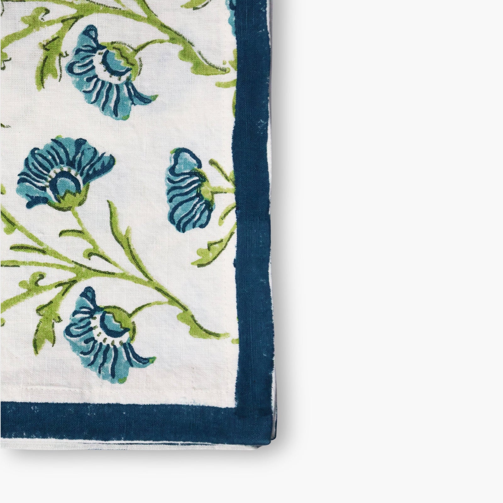 Bella Hand Printed Table Runner - Olive Green & Blue