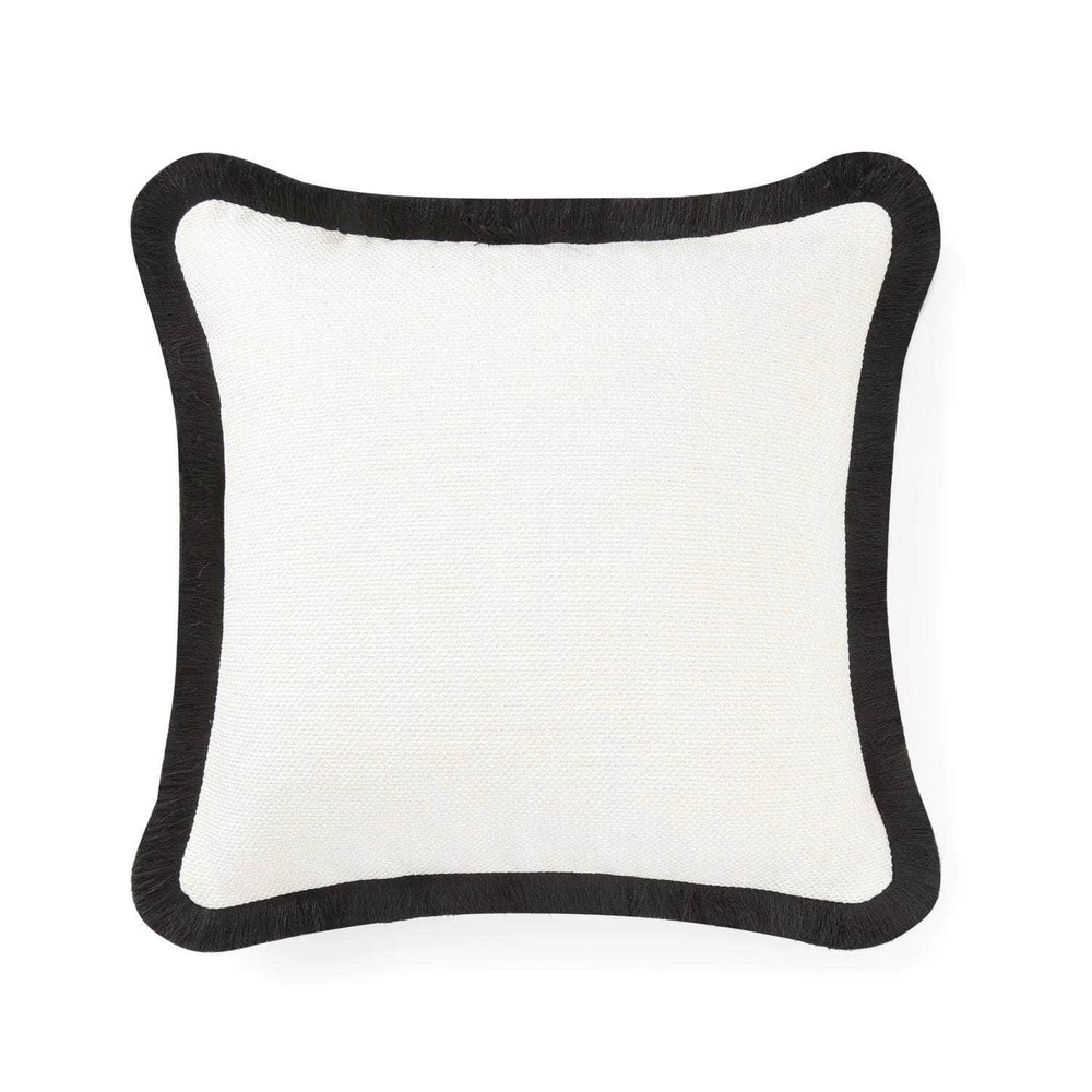 Pillow Cover - Quilted Fringe Pillow Cover - Ivory White & Black Fringe