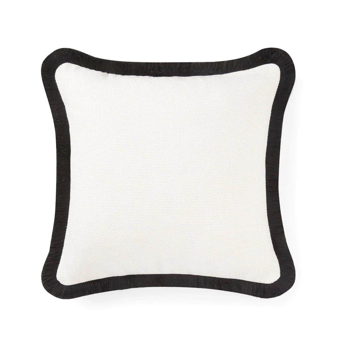 Pillow Cover - Quilted Fringe Pillow Cover - Ivory White & Black Fringe