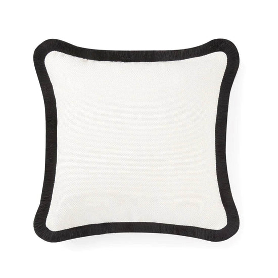 Pillow Cover - Quilted Fringe Pillow Cover - Ivory White & Black Fringe