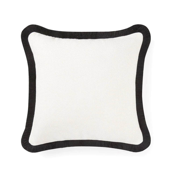 Pillow Cover - Quilted Fringe Pillow Cover - Ivory White & Black Fringe