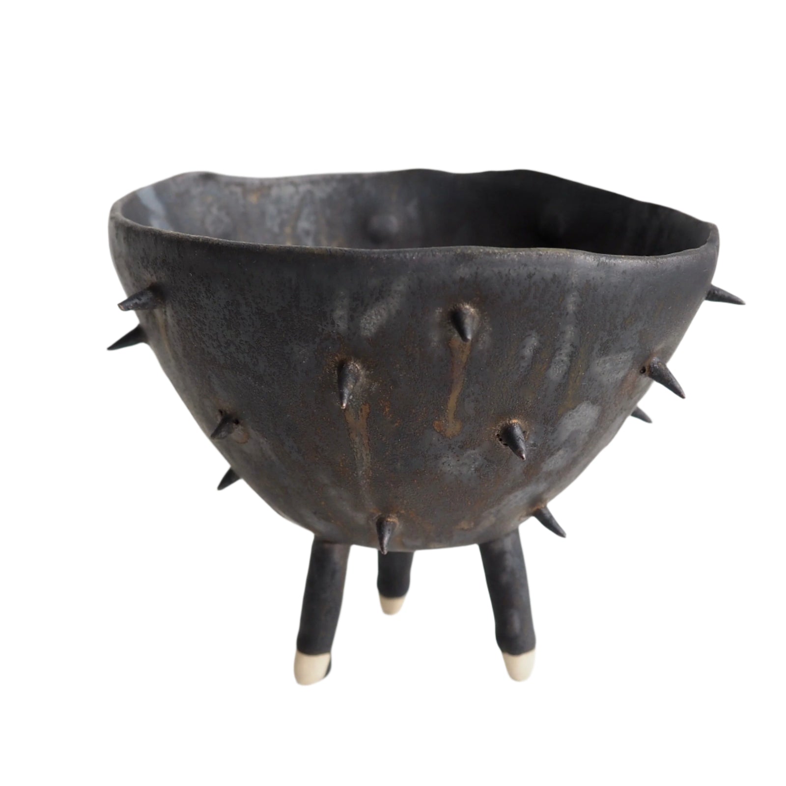 Handmade Metallic Black Gold Ceramic Tripod Spiky Planter