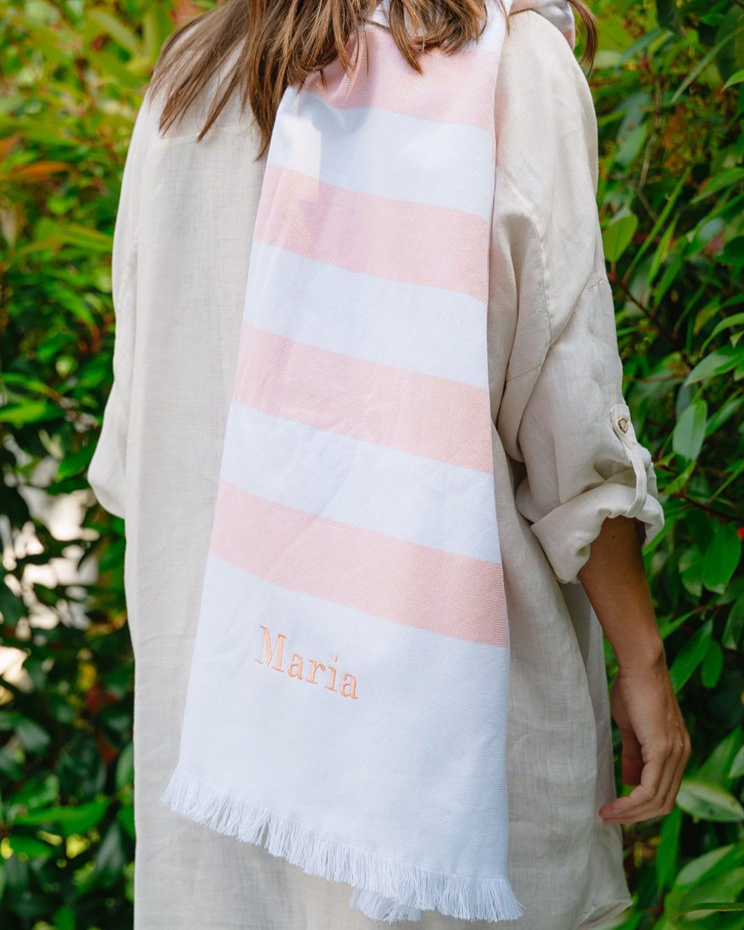 Personalised Salmon Striped Beach Towel