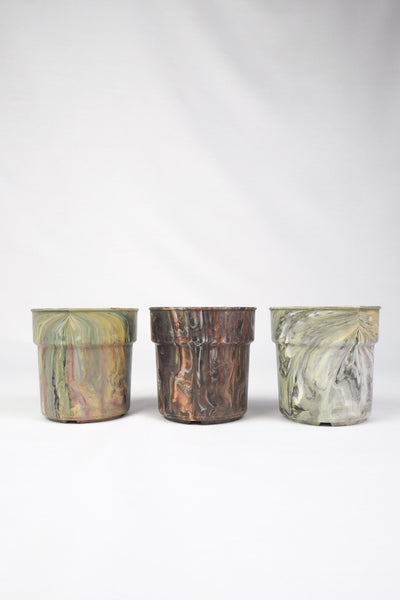 3 Vintage Marbled Plant Pots