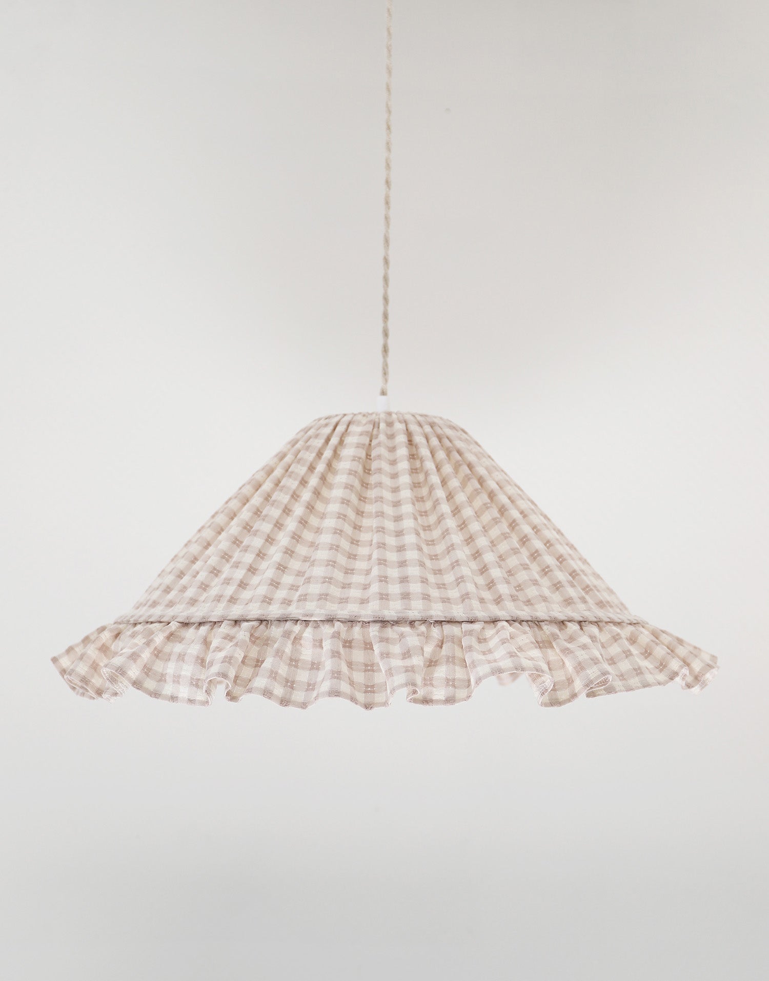Conical Pendant Light With Ruffle Emilia “Petits Carreaux Beige”