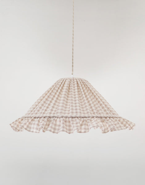 Conical Pendant Light With Ruffle Emilia “Petits Carreaux Beige”