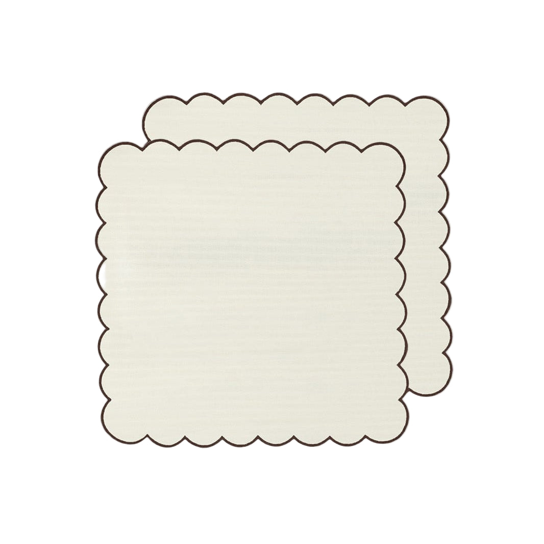 Zero-Waste Scalloped Linen Napkins off-White/Chocolate - Set of 2