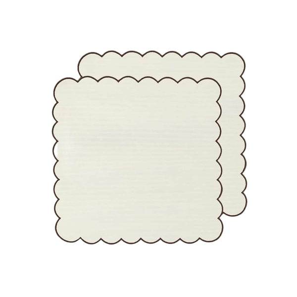 Zero-Waste Scalloped Linen Napkins off-White/Chocolate - Set of 2