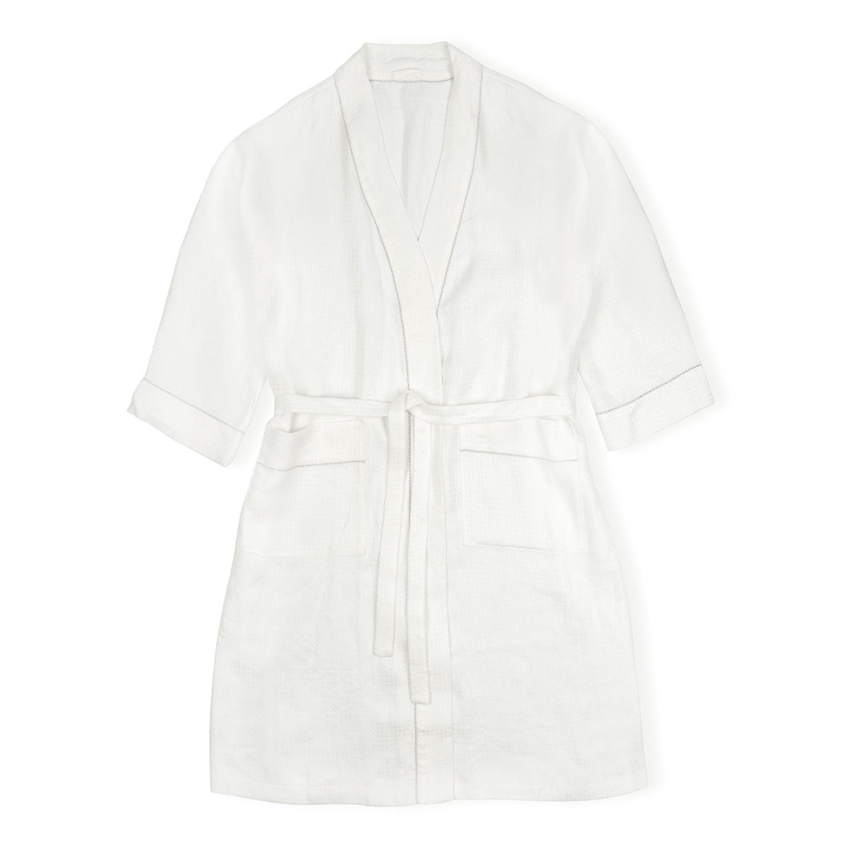 Personalised Two Initial Liège Robe in Ivory White Waffle with Parma Grey Hemstitch