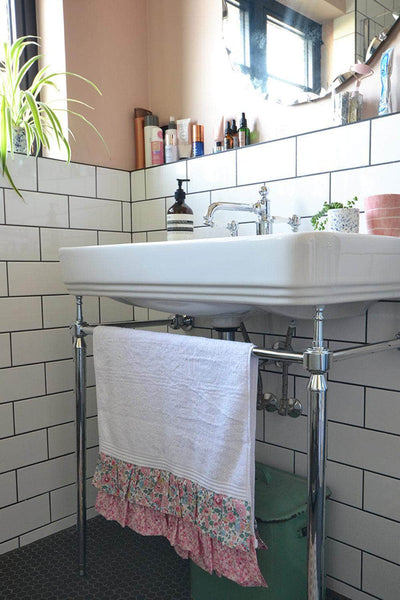 Ruffle Edge Towel Made With Liberty Fabric Betsy Blossom Pink & Mitsi Valeria