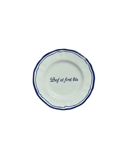 Ceramic Scalloped Blue Quote Bread Plate Set of 4