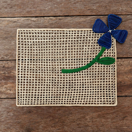 Blue Flower Rectangular Iraca Placemat