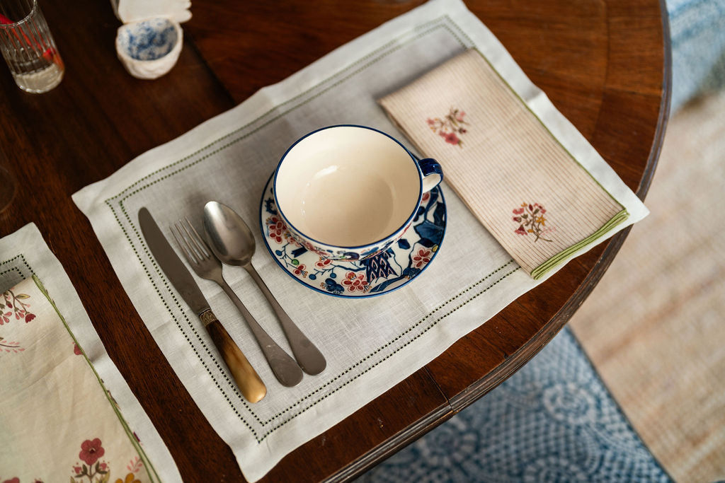 Set of Botanical Green Double Hemstitch Edge Placemats