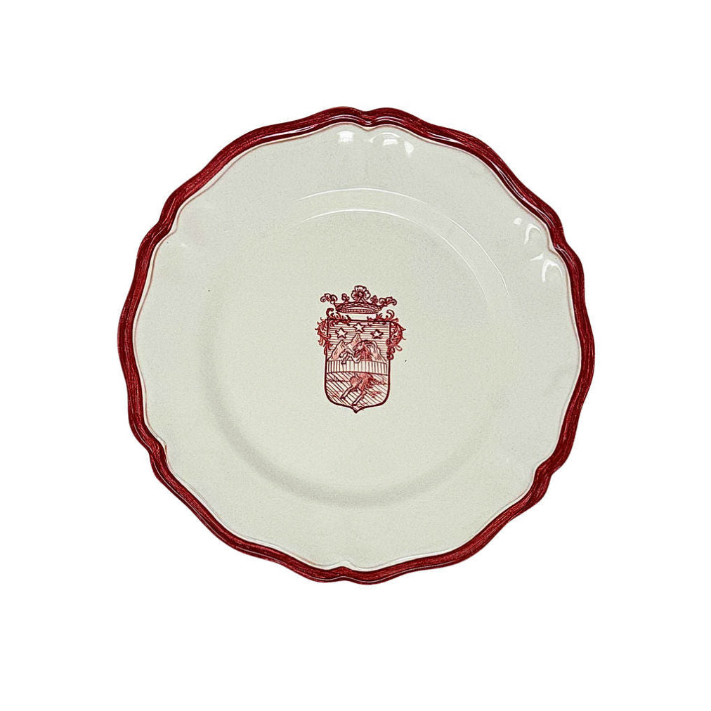 Sveva's Home Ceramic Hand Painted Red Crest Scalloped Big and Small Dining Plates Set of 4