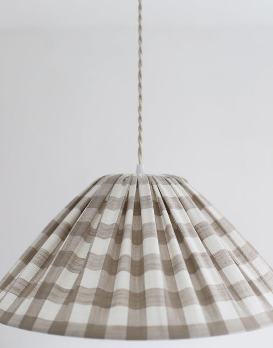 Malala Conical Pendant Light in Beige with Large Check Pattern