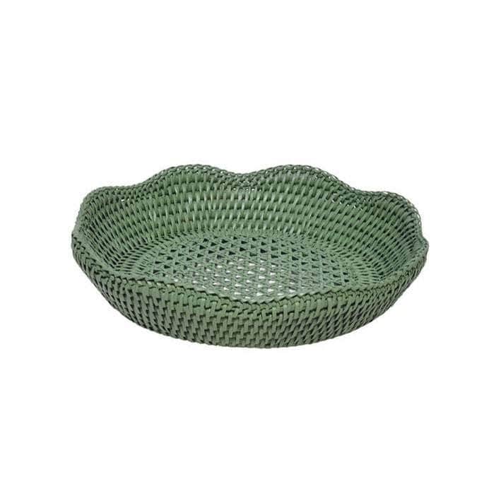 Medium Round Rattan Tray - Green