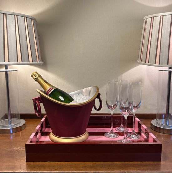 Pink and Red Striped Decorative Tray with Handles