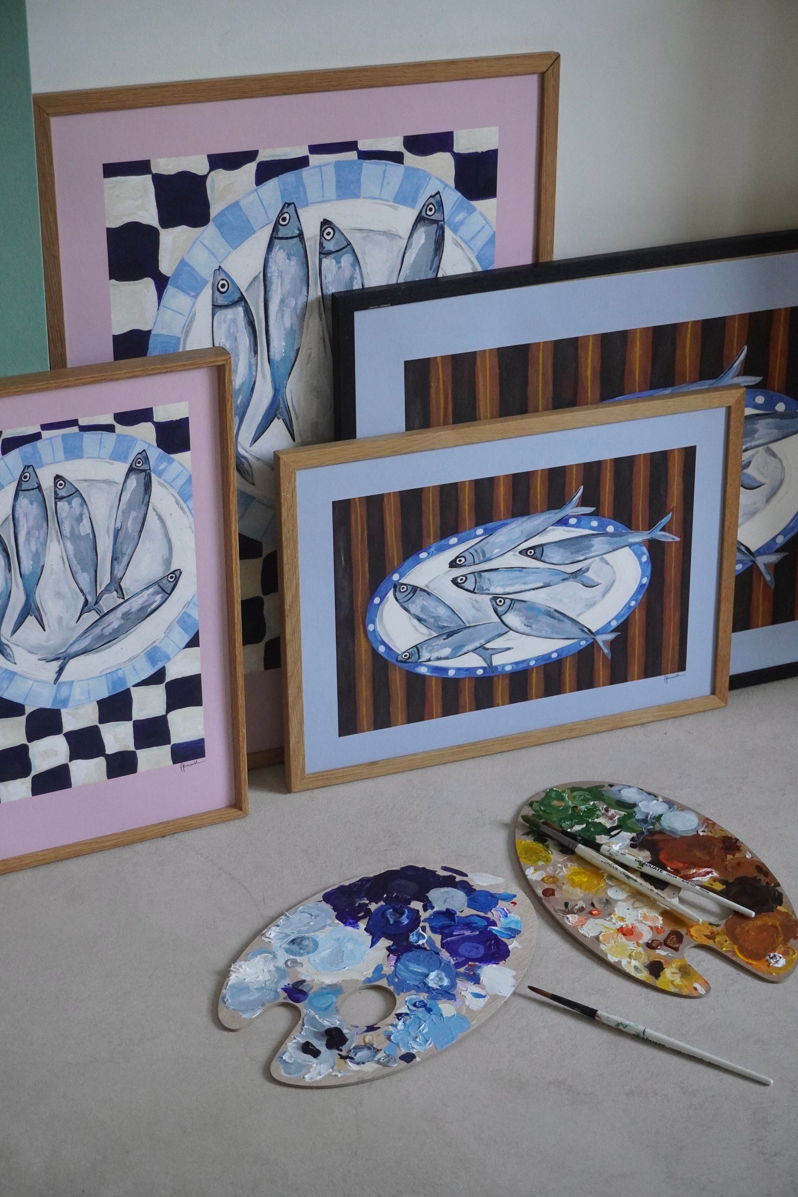 Sardines on Checkerboard Print