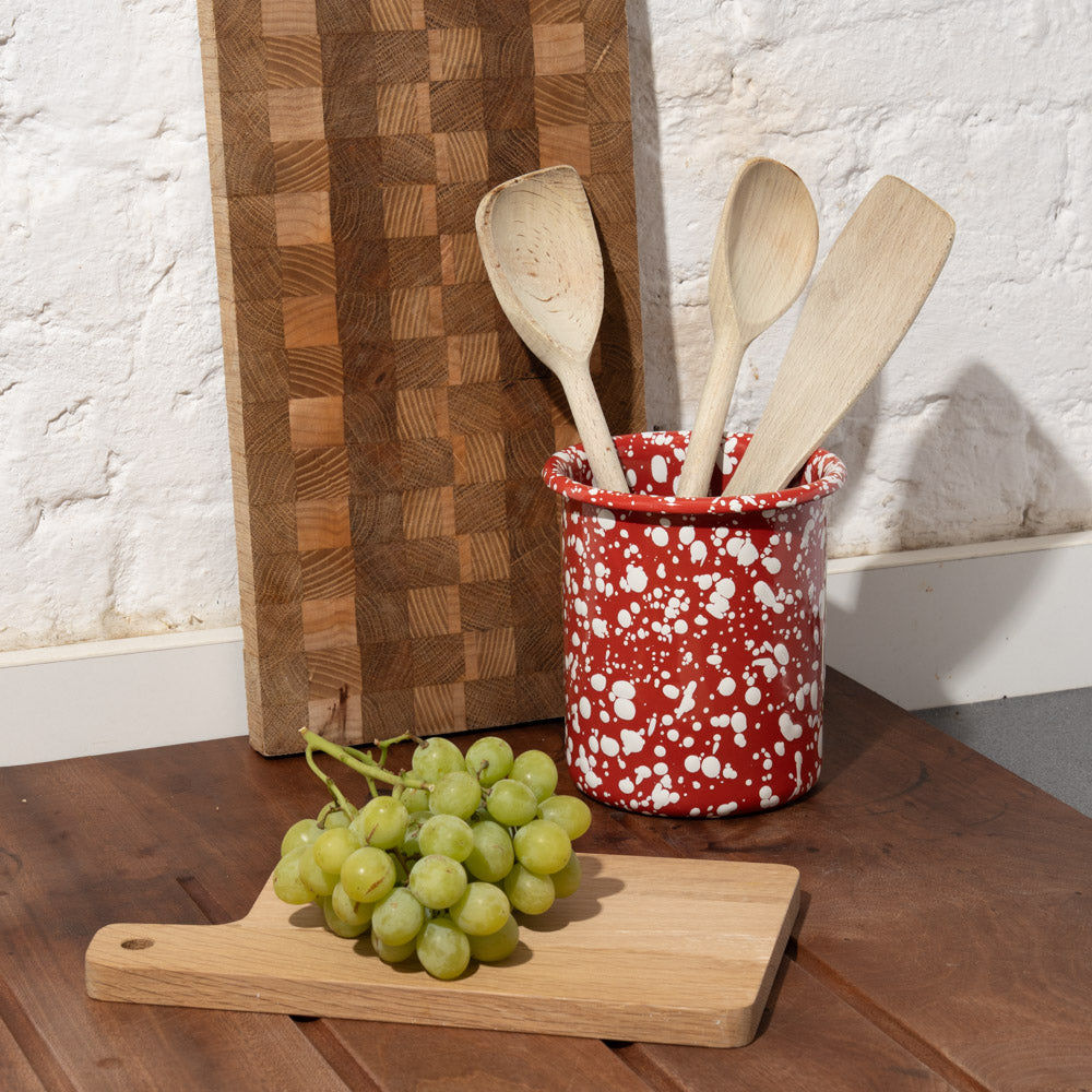 Splatter Enamel Utensil Pot - Red/Cream