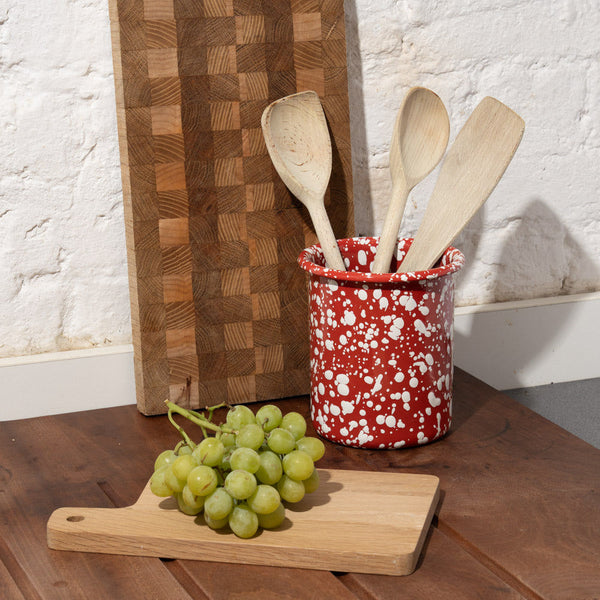 Splatter Enamel Utensil Pot - Red/Cream