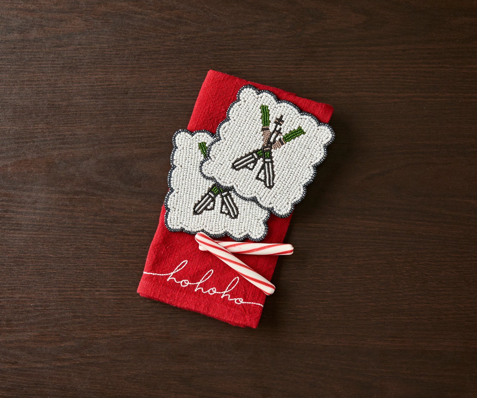 Handmade Beaded Holiday Coaster – Christmas Table Decor