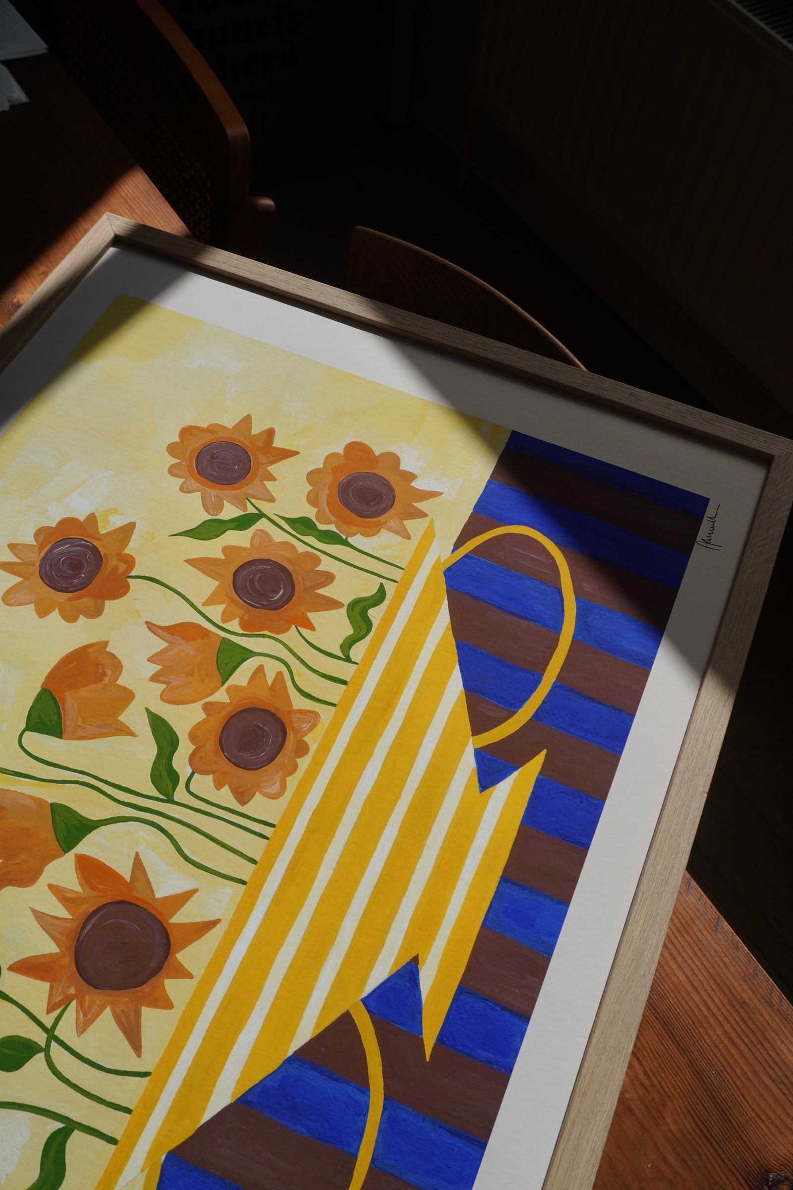 Sunflowers in Yellow Striped Vase Print