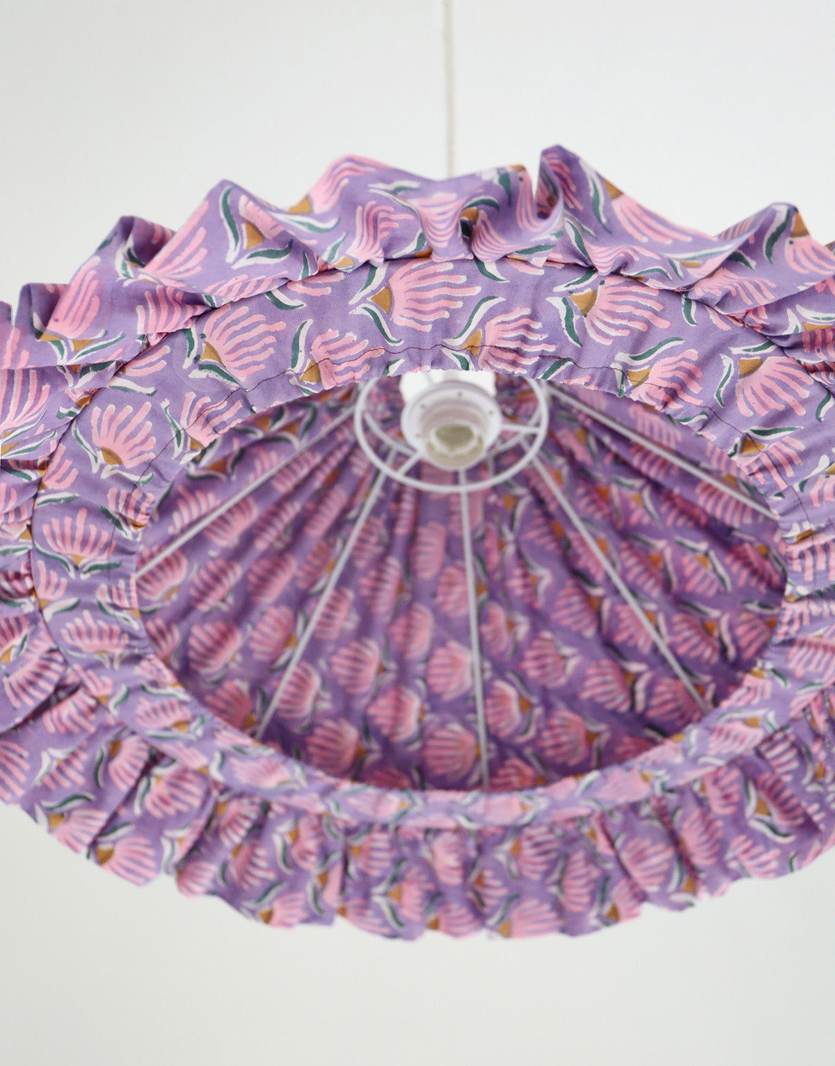 Conical Pendant Light with Emilia Ruffle “Purple Shell Flowers”