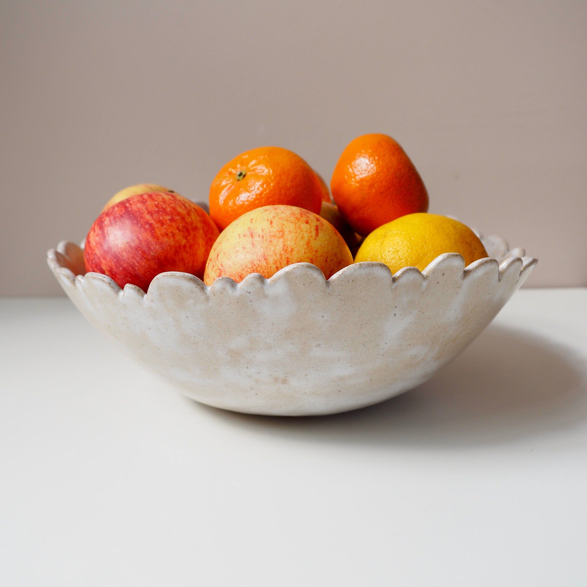 Handmade Ceramic Oatmeal Speckled Scalloped Fruit Bowl