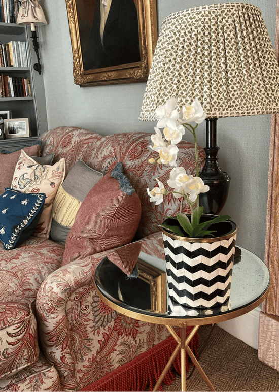 Round Inlay Planter | Medium | Black | Chevron