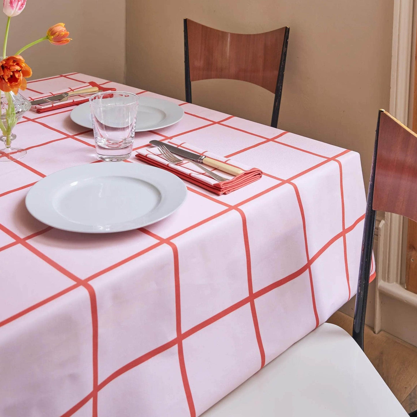 Marzipan Check Berry & Rose Tablecloth