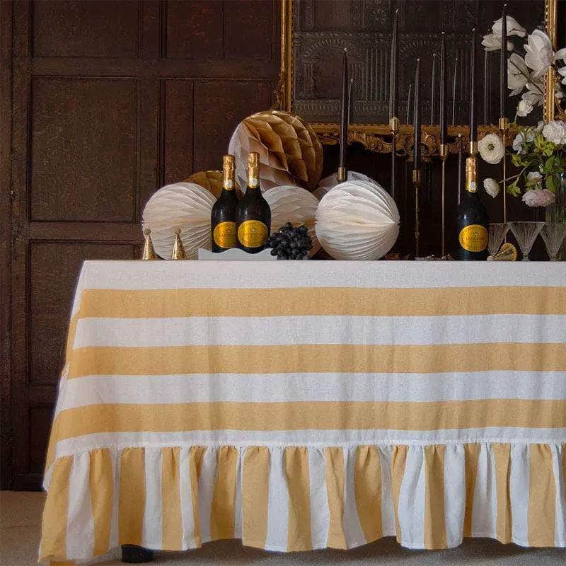 Yellow Striped Rectangle Tablecloth Ruffle