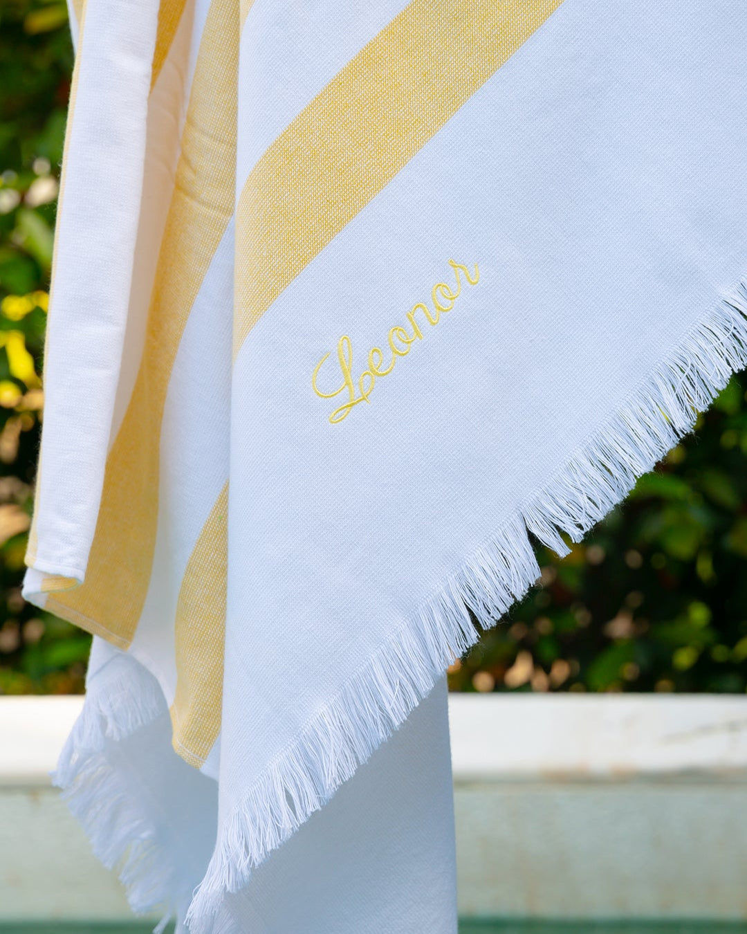 Personalised Yellow Striped Beach Towel