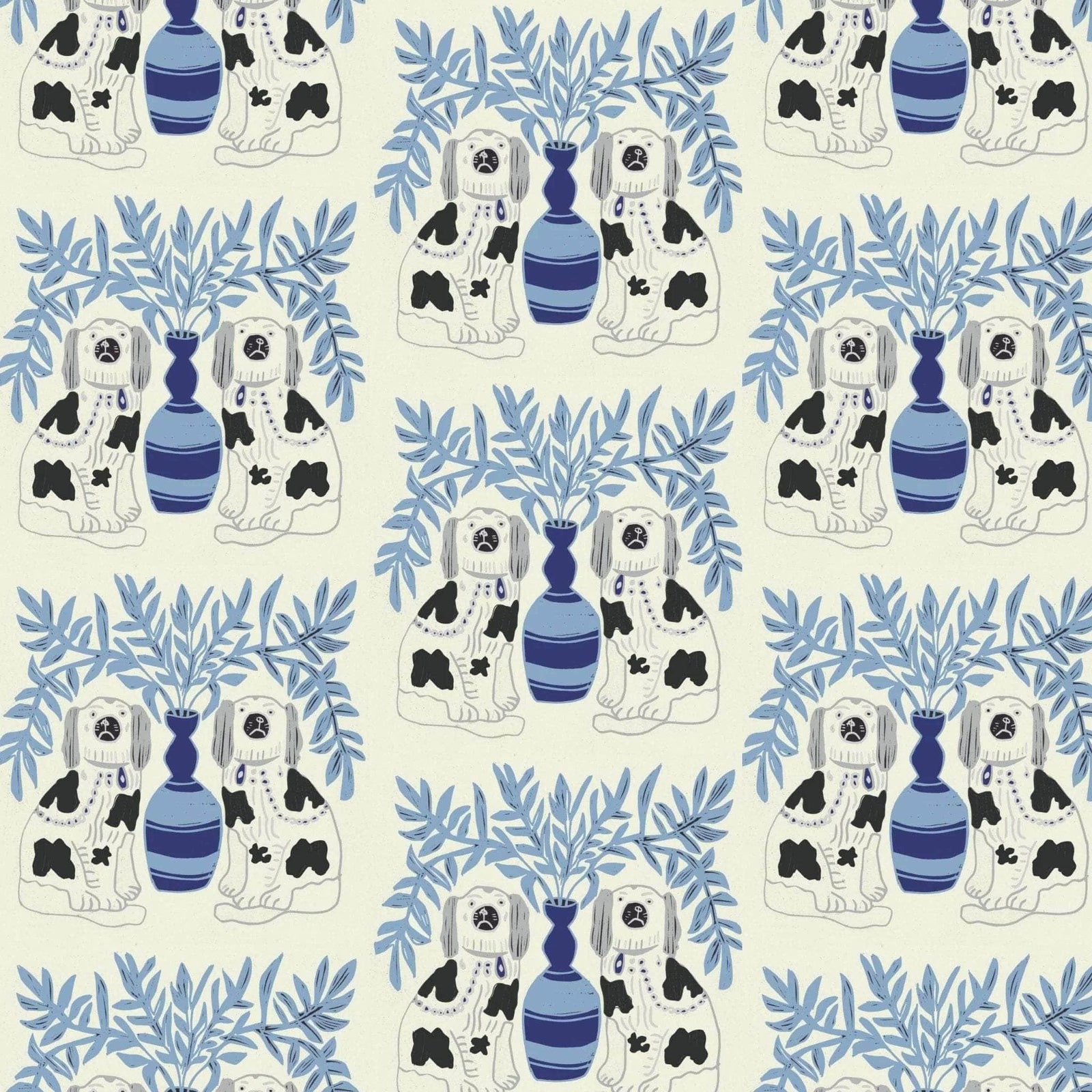 Pair of Dogs Wallpaper - Delft Blue